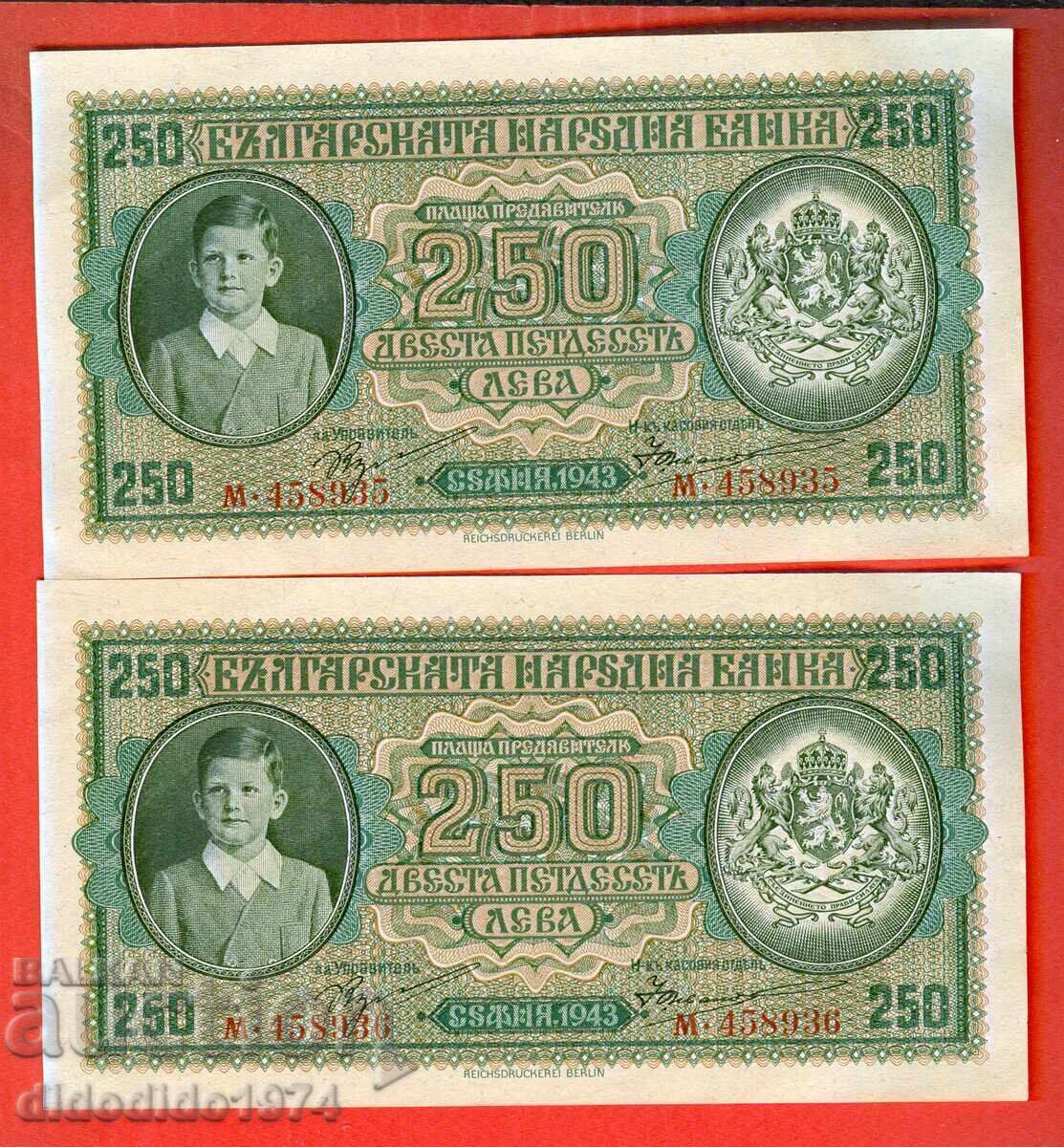BULGARIA 2 X 250 Leva PERECHI - SIMIONCIO 1943 NOI UNC BULGARIA 2 X 250 Leva PERECHI - SIMIONCIO 1943 NOI UNC