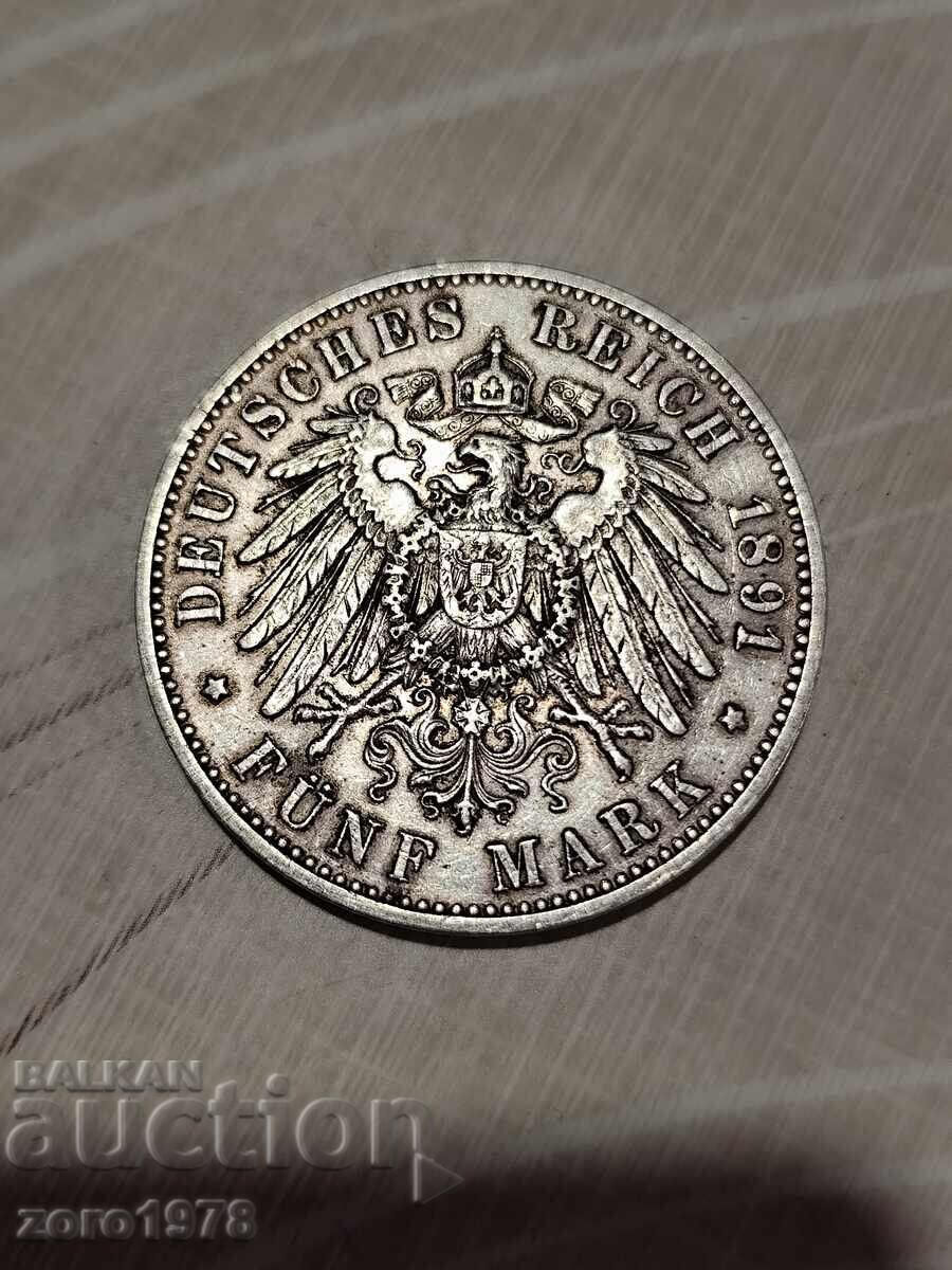 5 Mărci 1891 Saxonia cu preț € 370.00 | 723.66 BGN