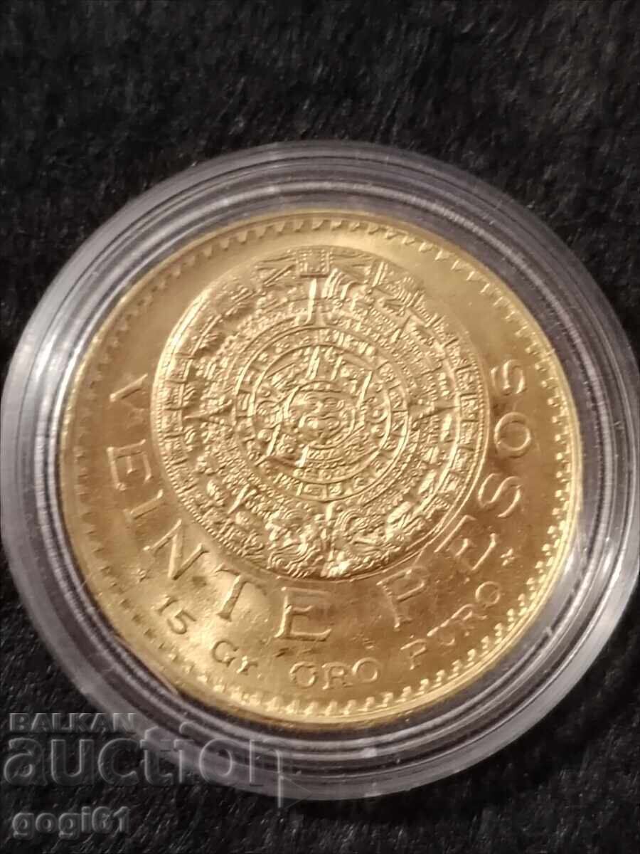 16.66 гр. Златна Монета 20 Мексикански Песо Ацтеки 1917- 195