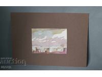 Стара Майсторска рисунка акварел картина пейзаж