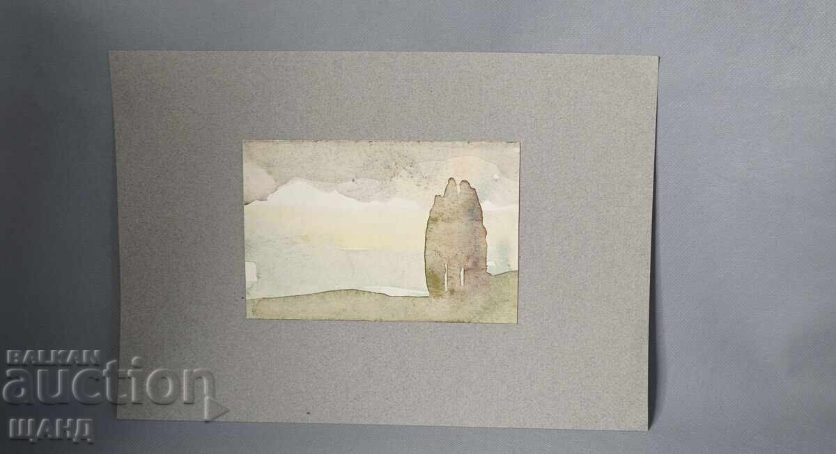 Стара Майсторска рисунка акварел картина пейзаж