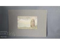 Стара Майсторска рисунка акварел картина пейзаж