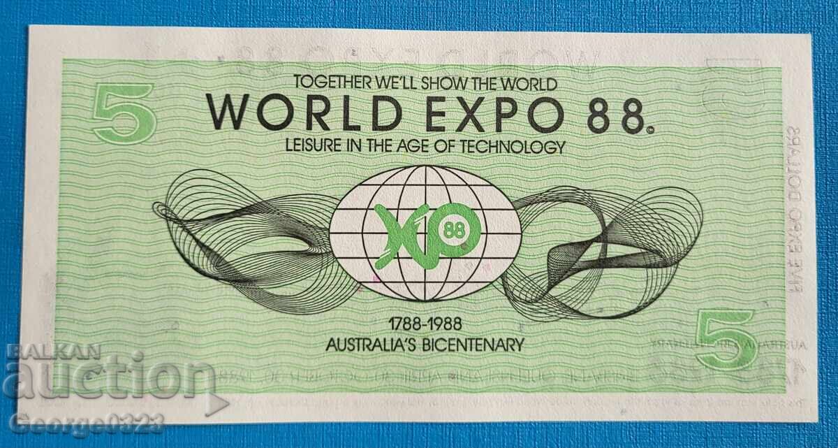 Australia 1988 5 expo dollars UNC New with price € 3.00 | 5.87 BGN