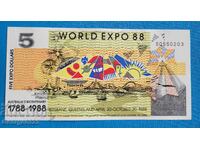 Australia 1988 5 dolari expo UNC Nouă