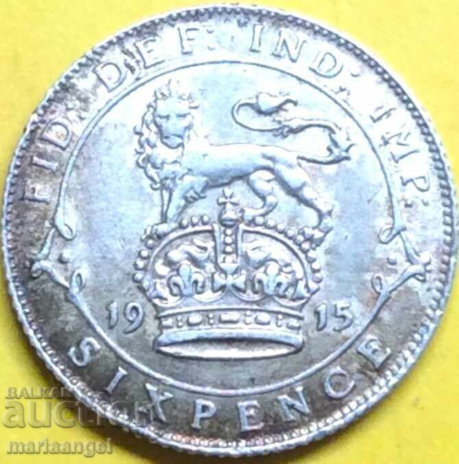 6 πένες 1915 Ηνωμένο Βασίλειο Γεώργιος V ασήμι - 5