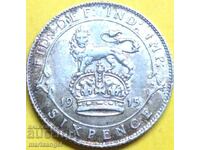 6 pence 1915 Marea Britanie George V argint