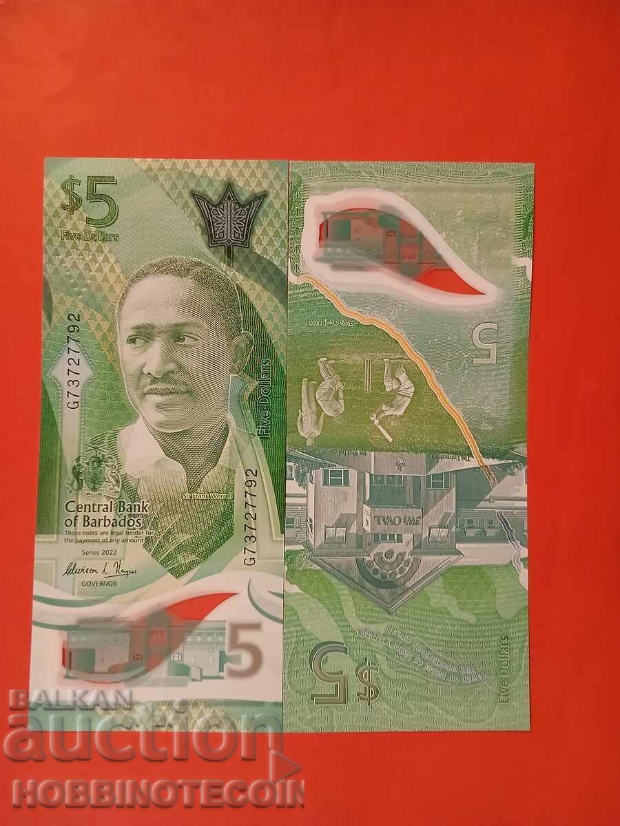 BARBADOS BARBADOS - $5 issue - issue 2022 POLYMER UNC