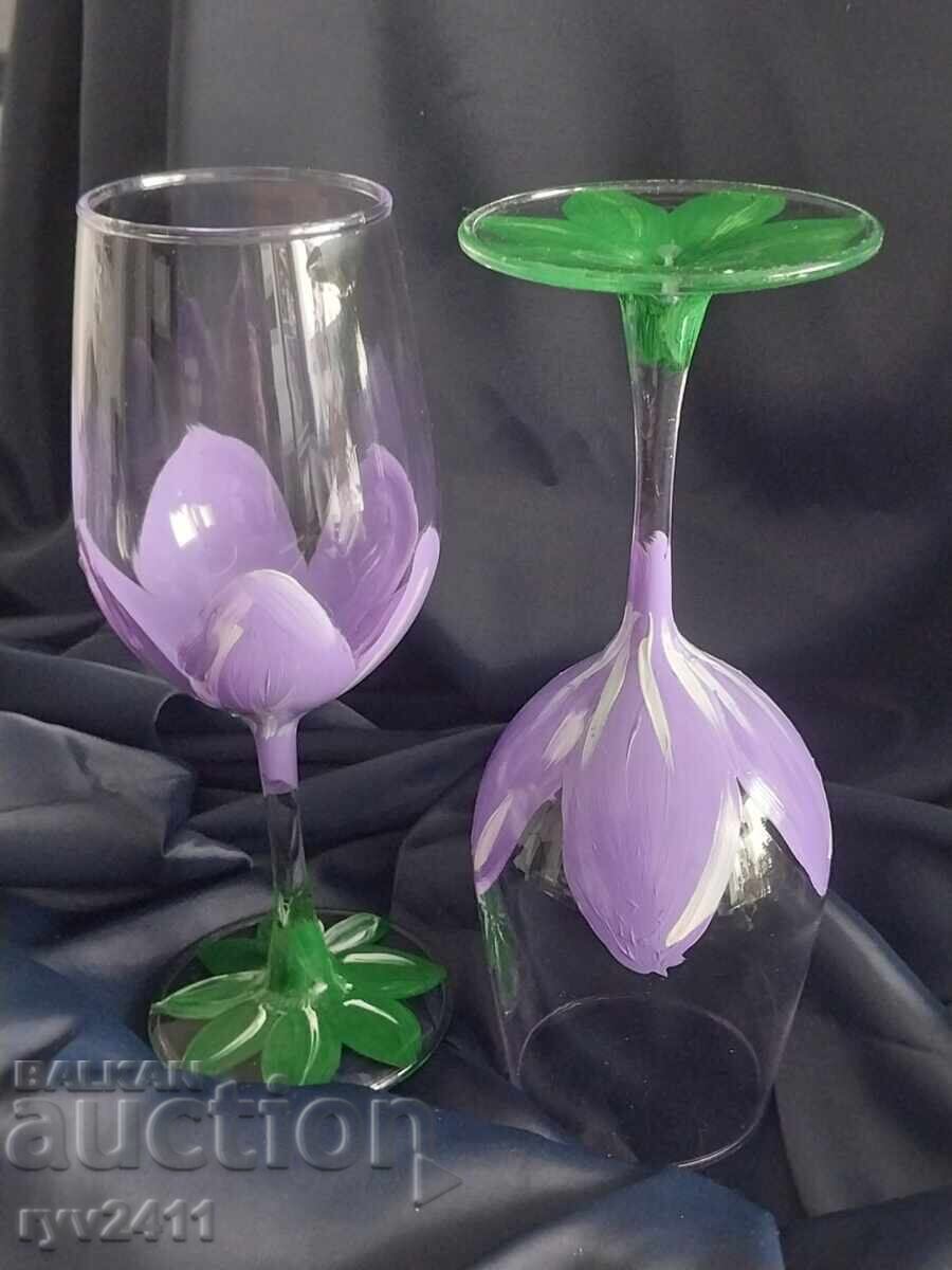 Χειροποίητες ζωγραφιστές κούπες κρασιού Άνοιξη