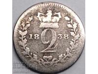 Ηνωμένο Βασίλειο 2 πένες 1838 Μαούντι Βικτώρια σπάνιο