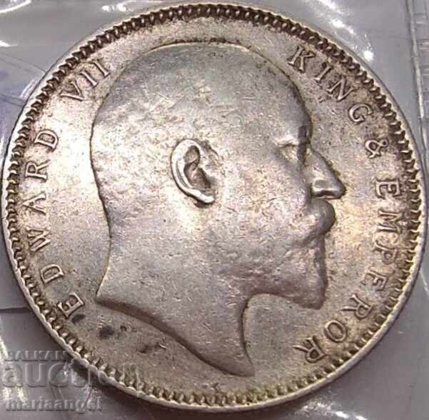 Доставка на 1 Рупия 1908 Индия Англия Едвард VII 11,6г 917 проба сребро