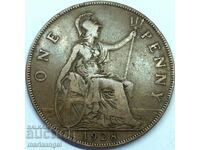 Marea Britanie 1 penny 1928 George V 30mm bronz