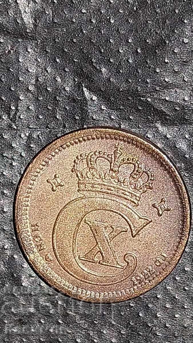 Monedă veche rară din Danemarca 1 Ore 1922