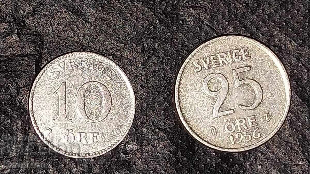 Două monede vechi de argint din Suedia