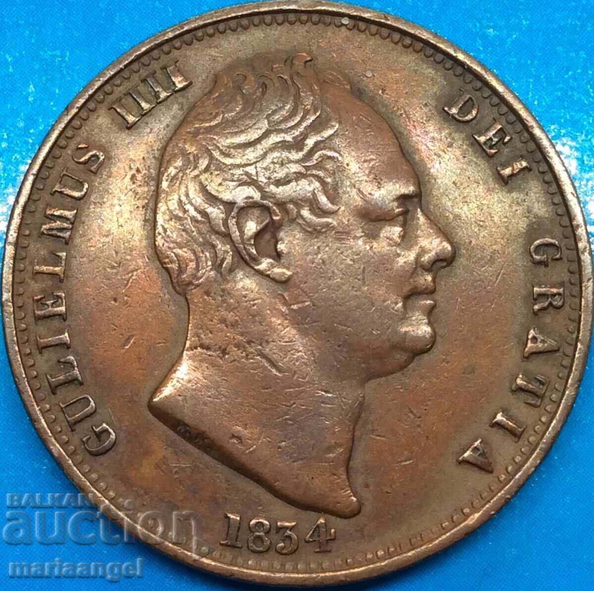 Παράδοση Ηνωμένο Βασίλειο 1/2 πένες 1834 Βασιλιάς Γουλιέλμος Δ' σπάνιο