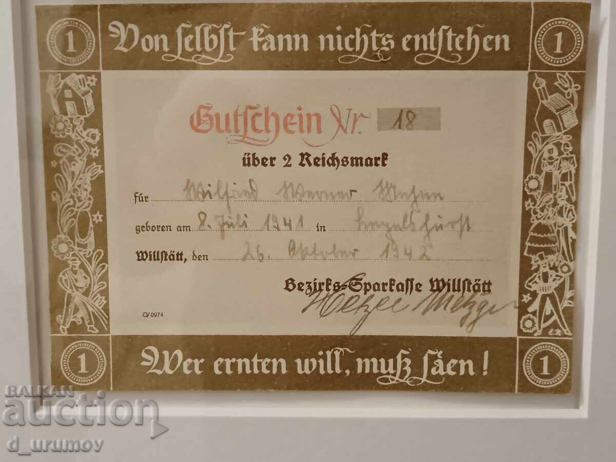 Vouchere de economii germane pentru nașterea unui copil - Al Treilea Reich. RARE cu preț € 150.00 | 293.37 BGN