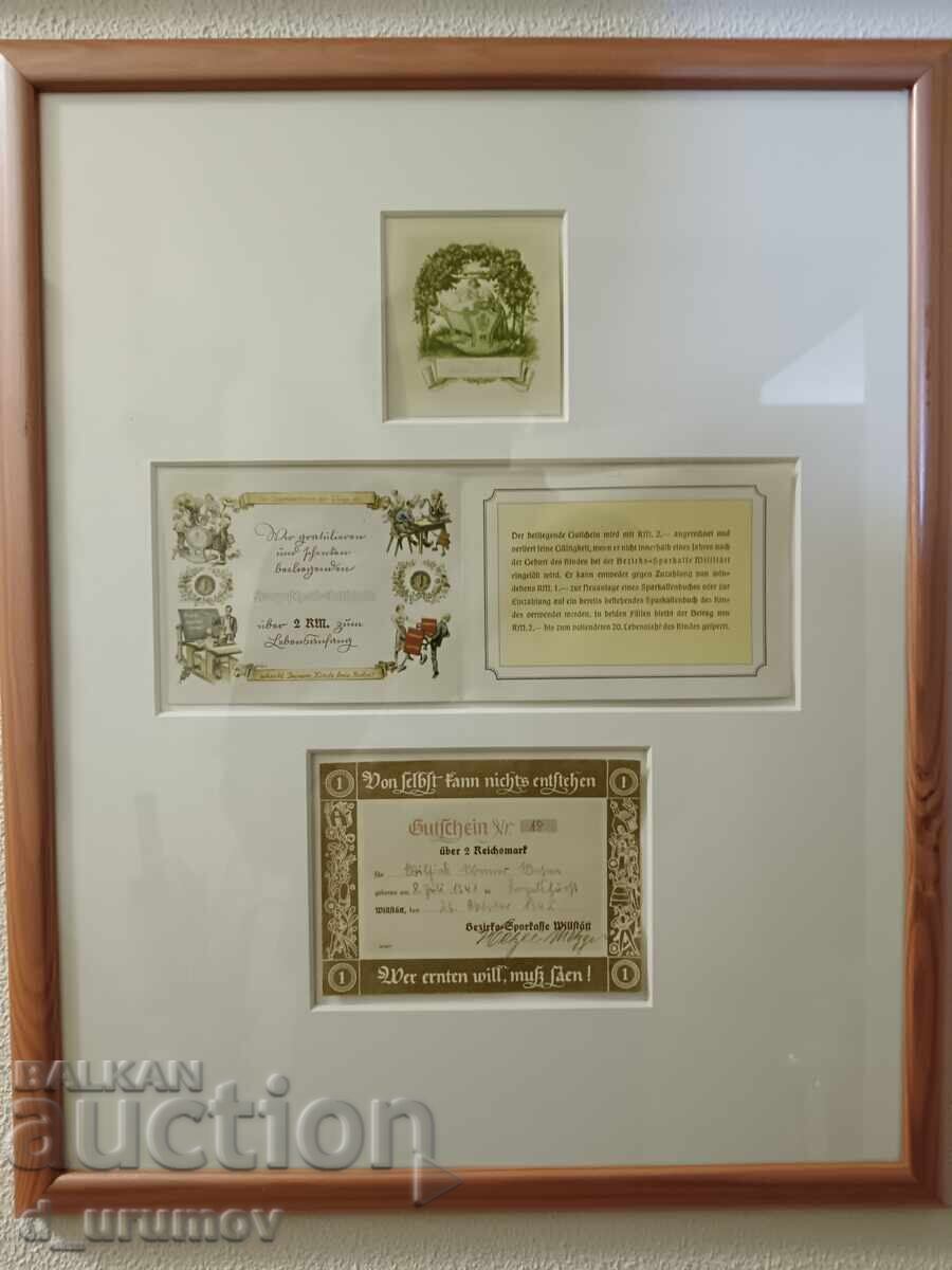 Vouchere de economii germane pentru nașterea unui copil - Al Treilea Reich. RARE