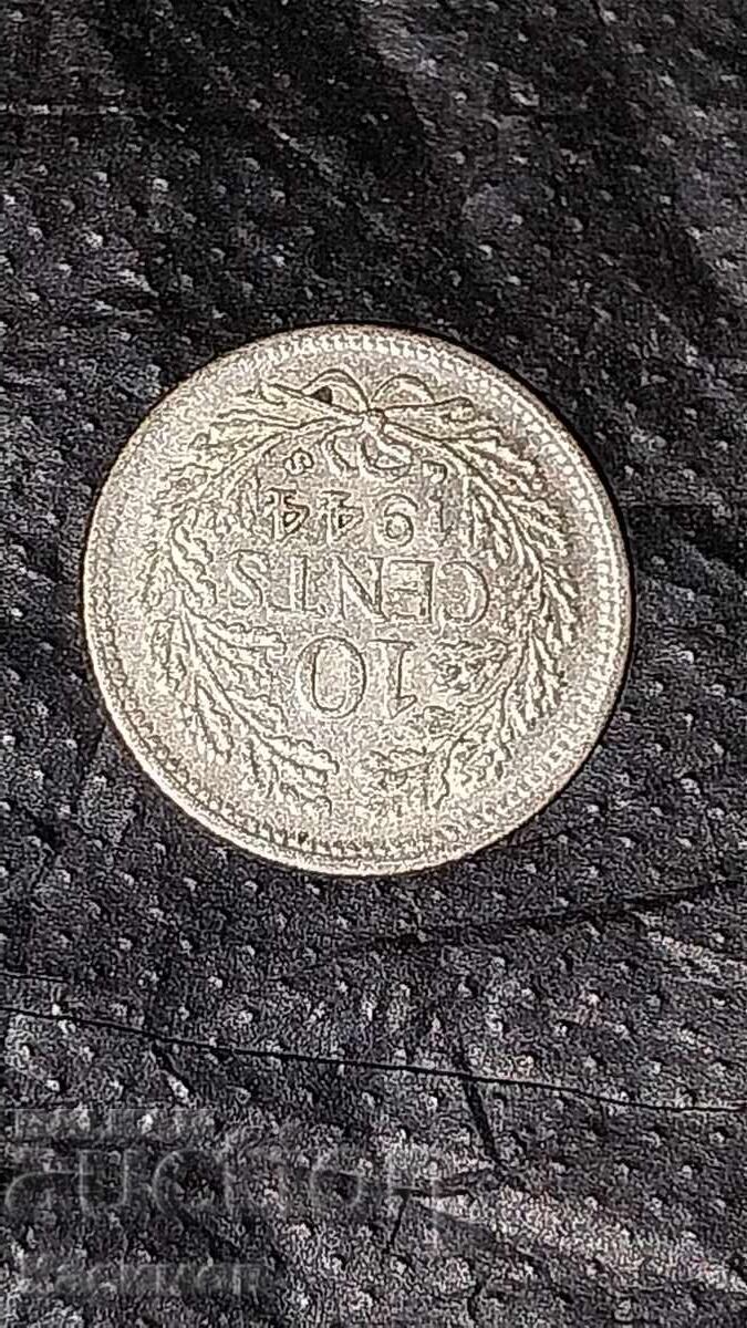 Аукцион Сребърна Стара монета от  Нидерландия 10 Цента 1944 година