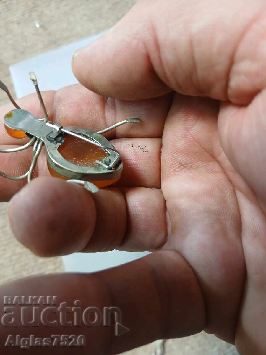 Old amber brooch "Spider" - 6