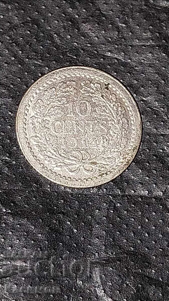 Licitație Monedă veche rară de argint din Țările de Jos 10 Cenți 19