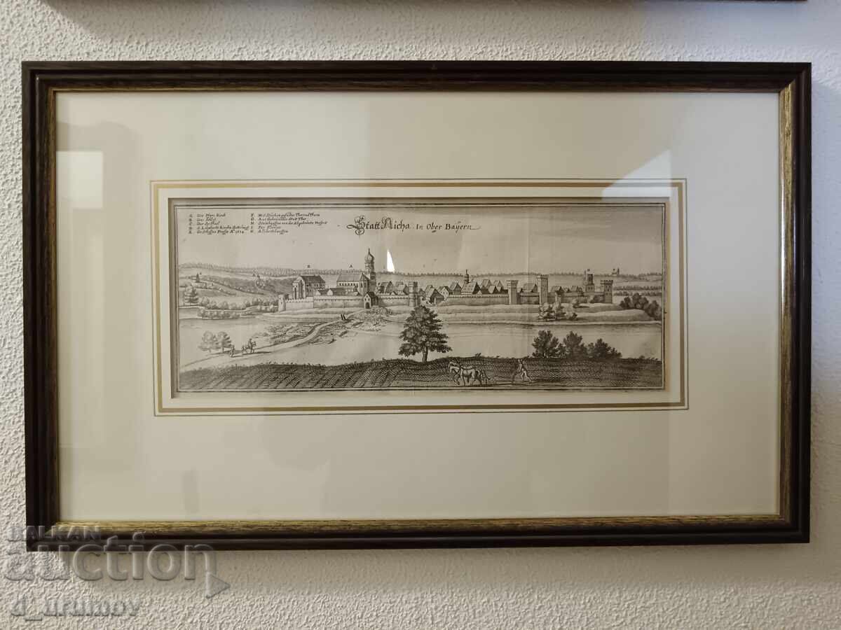 Engraving from the 17th century – Statt Aicha in Upper Bavaria by M. Merian
