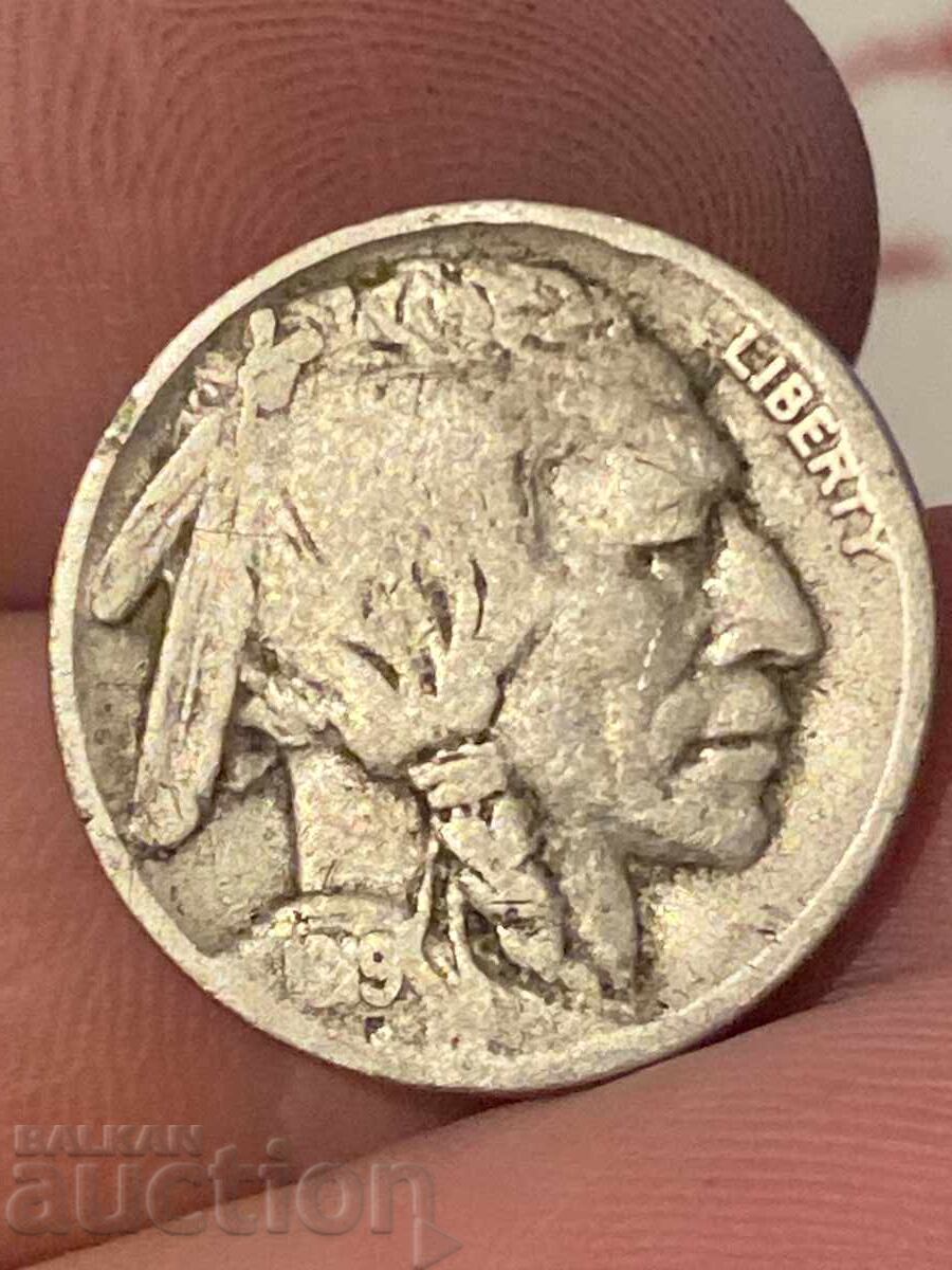 USA America 5 cents 1919 Indian bison