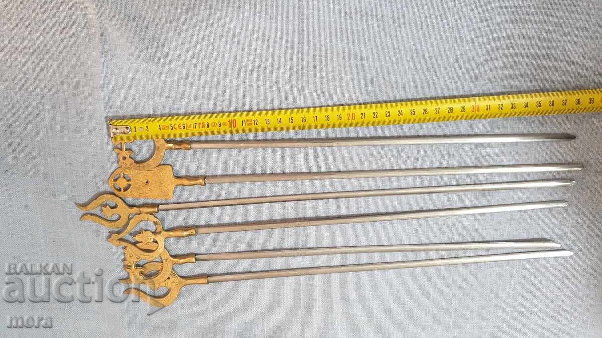 Σιδερένια σουβλάκια για μπάρμπεκιου με ορειχάλκινα διακοσμητικά άκρα - 5