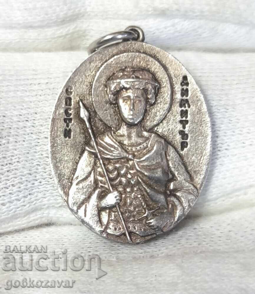 Medalion argint vechi Sf. Dumitru, probă mare, lucrat manual cu preț € 40.00 | 78.23 BGN