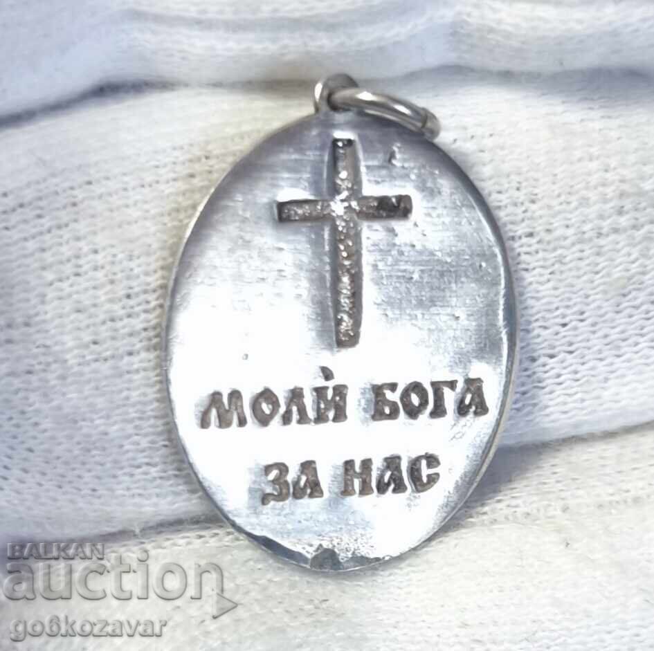 Licitație Medalion argint vechi Sf. Dumitru, probă mare, lucrat manual