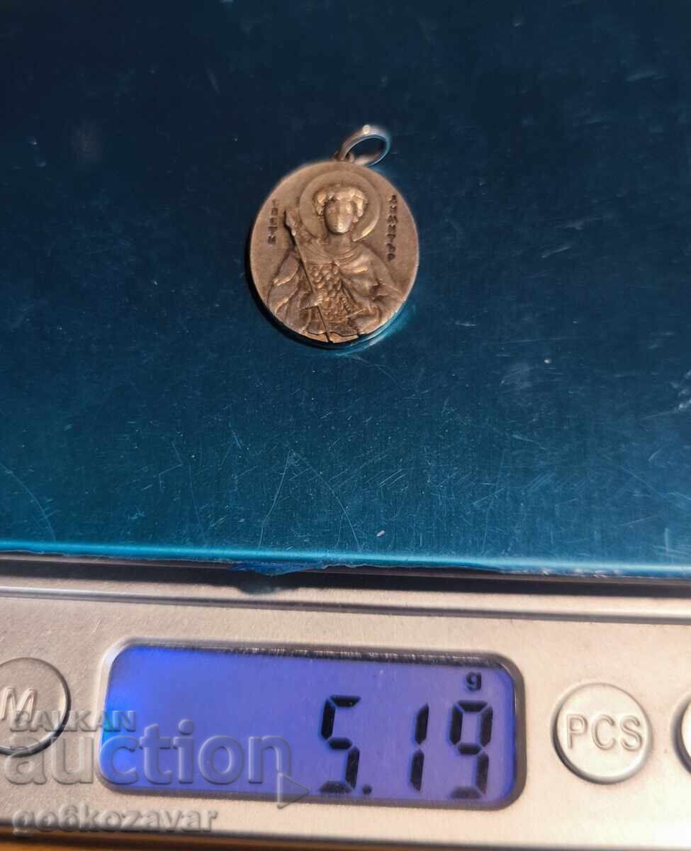 Medalion argint vechi Sf. Dumitru, probă mare, lucrat manual - 5