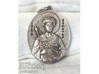 Antique silver pendant St. Dimitar, high grade, handmade