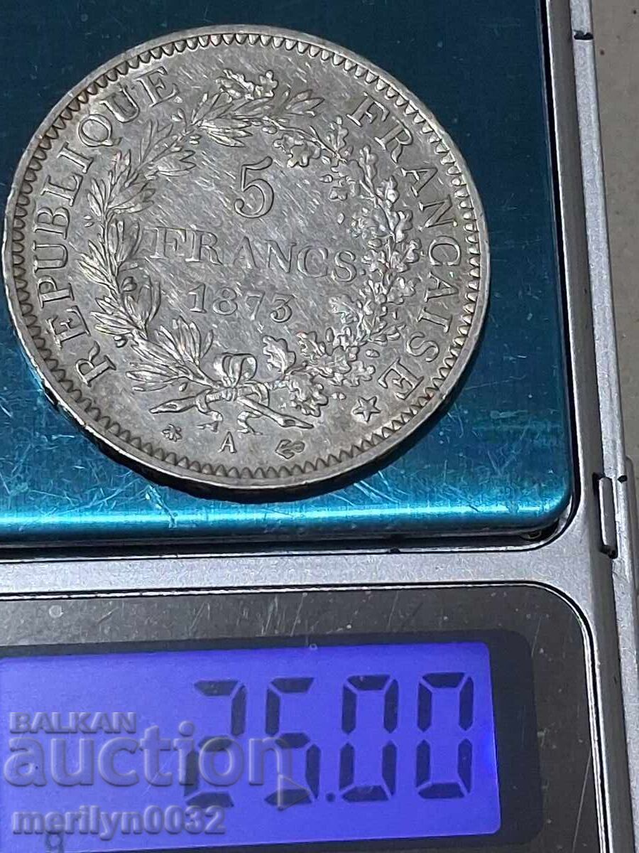 Licitație Monedă 5 franci argint 900/1000 Franța 1873