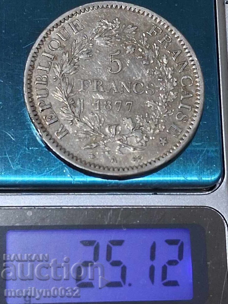 Παράδοση Νόμισμα 5 φράγκα ασήμι 900/1000 Γαλλία 1877