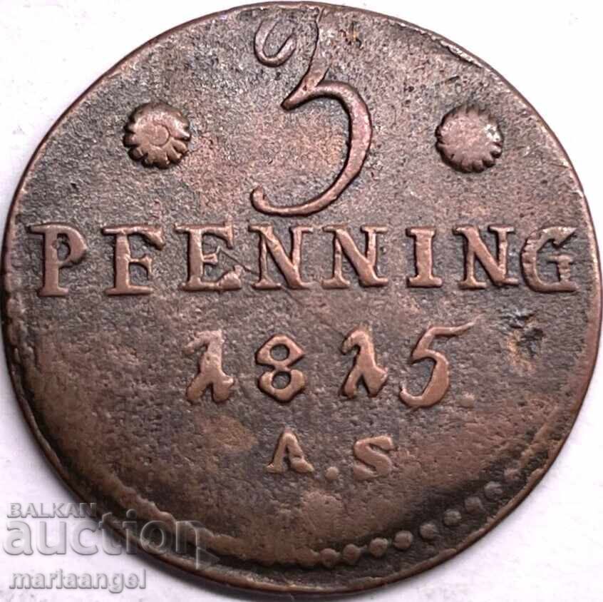 3 πφένιγκ Ρόστοκ 1815 Γερμανία Βόλεν Γκραντ - 7