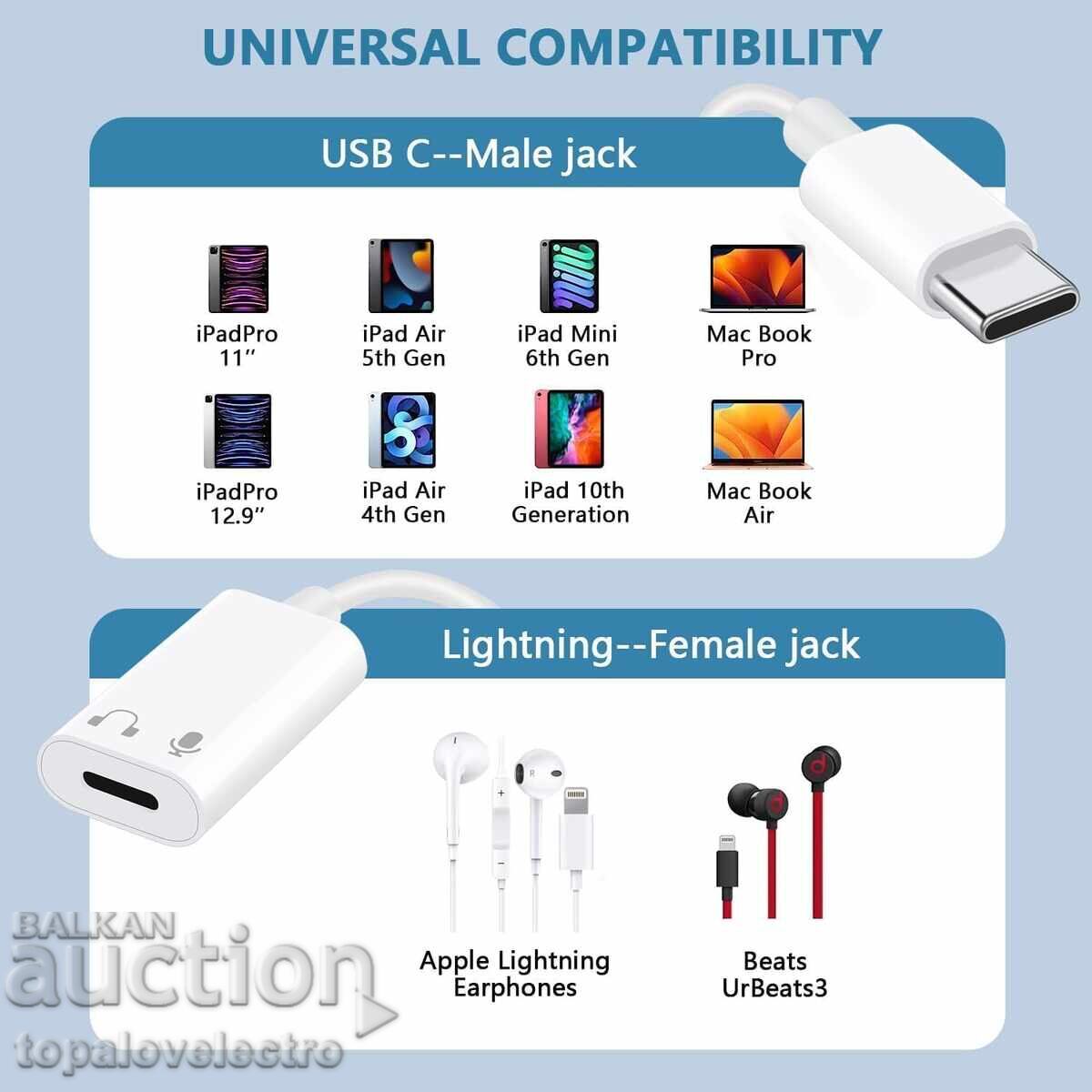 NOU! Adaptor audio Lightning la USB-C pentru căști pentru iPhone - 6