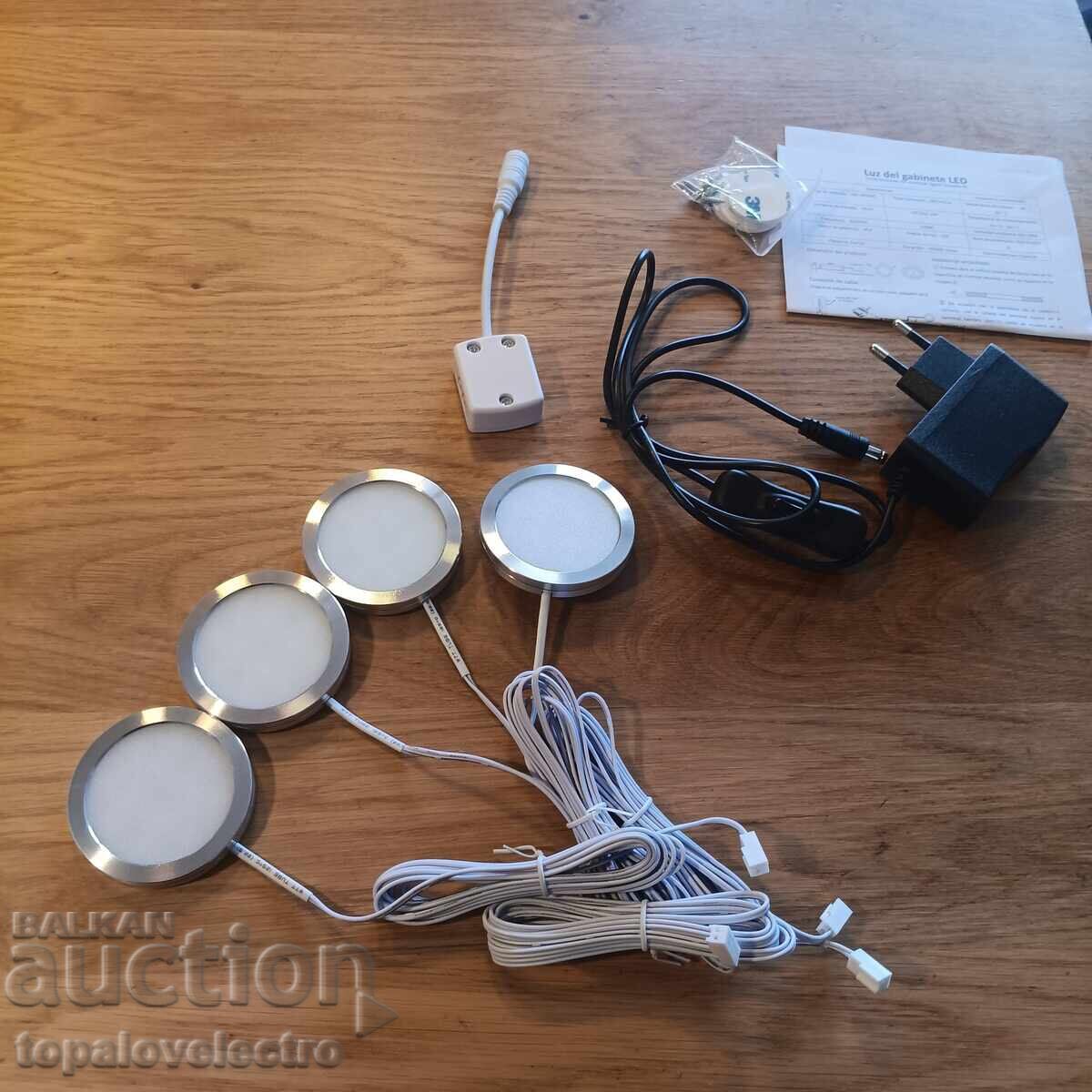 Auction NEW! LED cabinet lighting, spotlights - set of 4 pcs., n Auction NEW! LED cabinet lighting, spotlights - set of 4 pcs., n