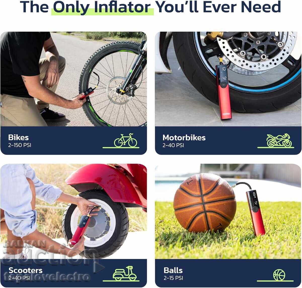 Аукцион НОВА! Електрическа помпа за гуми Woowind BP188 150 PSI с авт Аукцион НОВА! Електрическа помпа за гуми Woowind BP188 150 PSI с авт