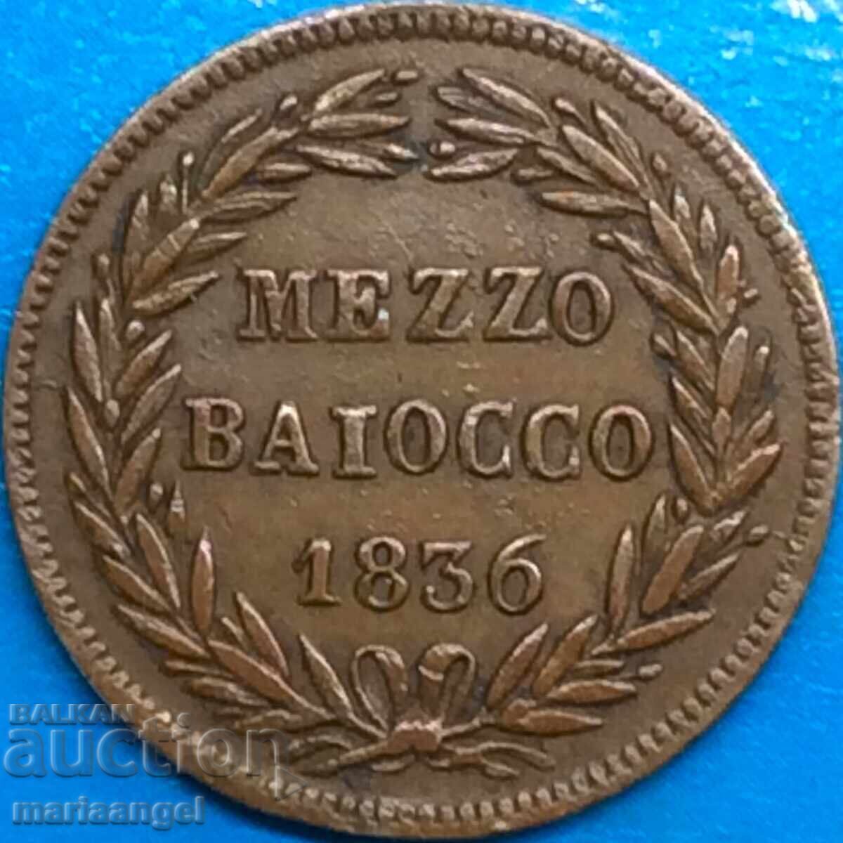 1/2 baiocco 1836 Vatican Grigore al XVI-lea din cupru 1/2 baiocco 1836 Vatican Grigore al XVI-lea din cupru