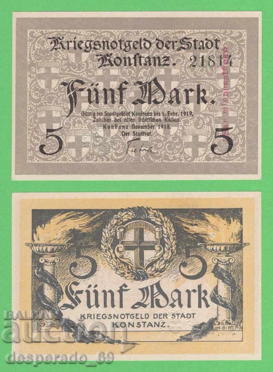 (¯`'•.¸ГЕРМАНИЯ (Konstanz) 5 марки 1918  UNC¸.•'´¯)