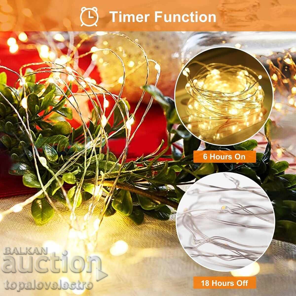 Licitație NOU! Luminițe decorative LED pe baterii – 5 buc. x 5 m, glob