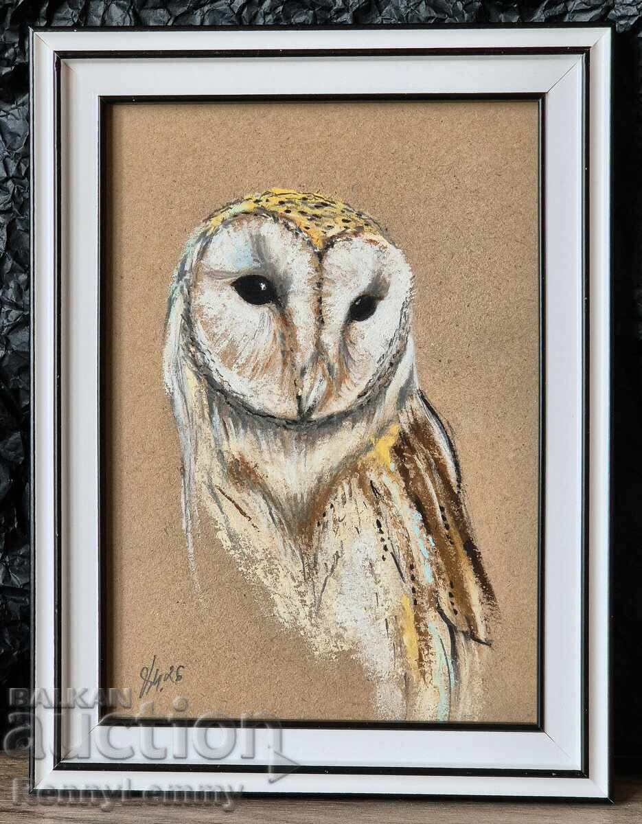 Bufniță, pictură pastel, original Bufniță, pictură pastel, original