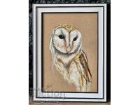 Bufniță, pictură pastel, original