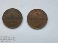 Germany 2 coins of 3 pfennigs 1867 excellent