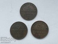 Германия 3 броя монета по 3 pfenninge 1862,1865,1868 отлични