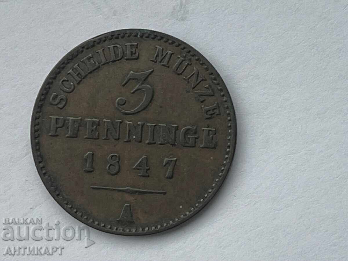 Γερμανία χάλκινο νόμισμα 3 pfenninge 1847 εξαιρετικό Γερμανία χάλκινο νόμισμα 3 pfenninge 1847 εξαιρετικό