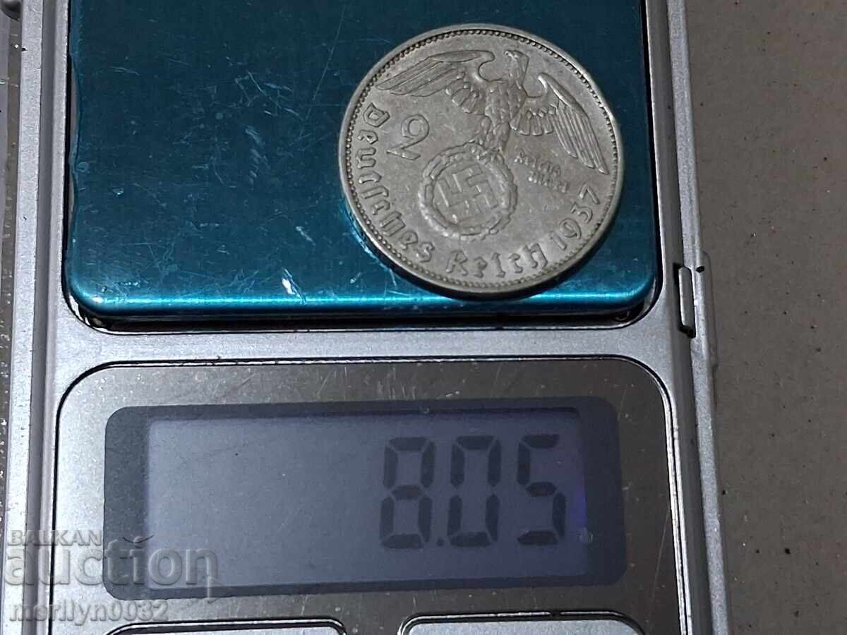 Доставка на Монета 2 марки 1937 Германия Трети райх сребро Доставка на Монета 2 марки 1937 Германия Трети райх сребро