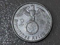 Монета 2 марки 1937 Германия Трети райх  сребро