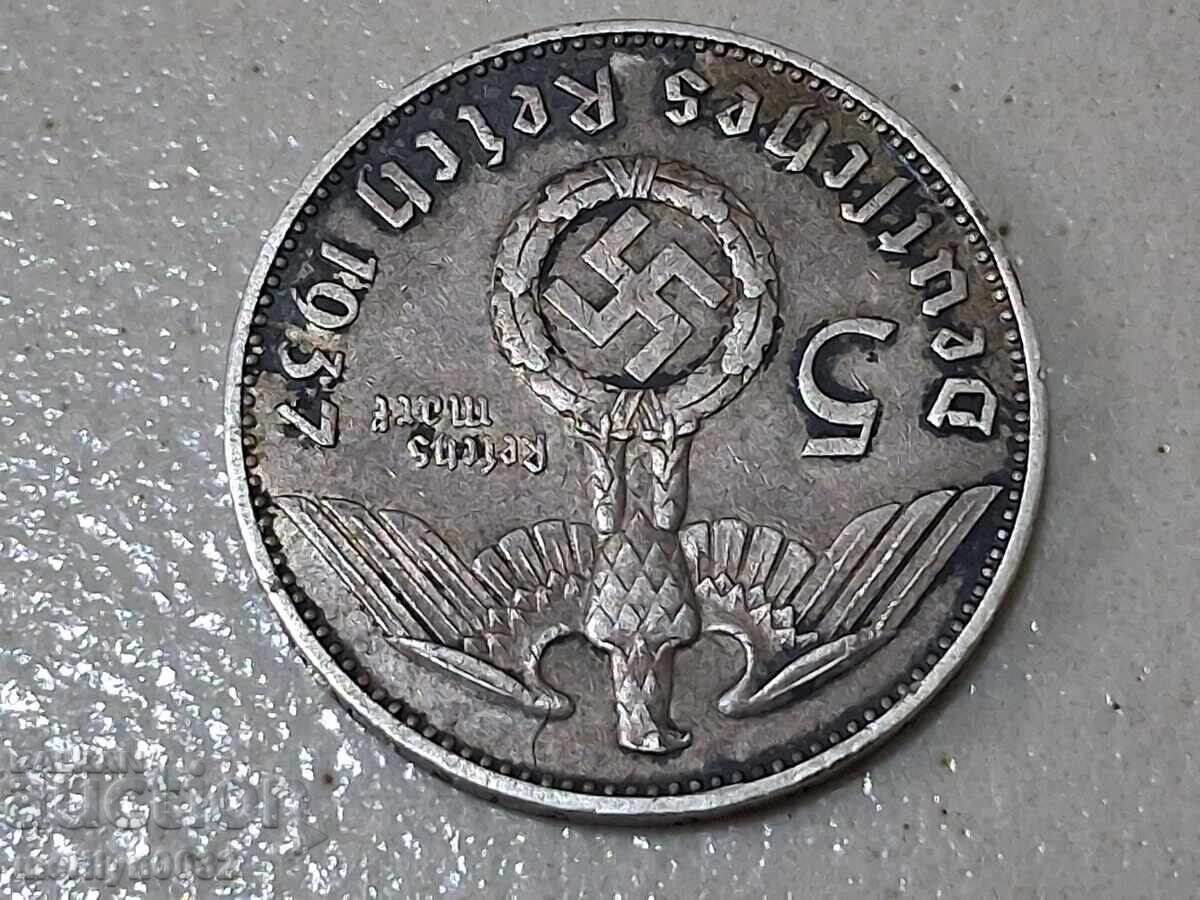 Доставка на Монета 5 марки 1937 Германия Трети райх сребро Доставка на Монета 5 марки 1937 Германия Трети райх сребро
