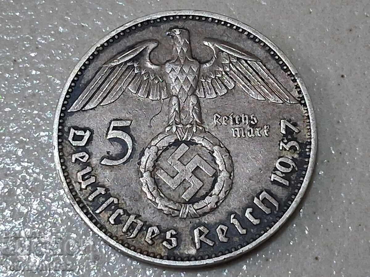 Монета 5 марки 1937 Германия Трети райх сребро - 6 Монета 5 марки 1937 Германия Трети райх сребро - 6