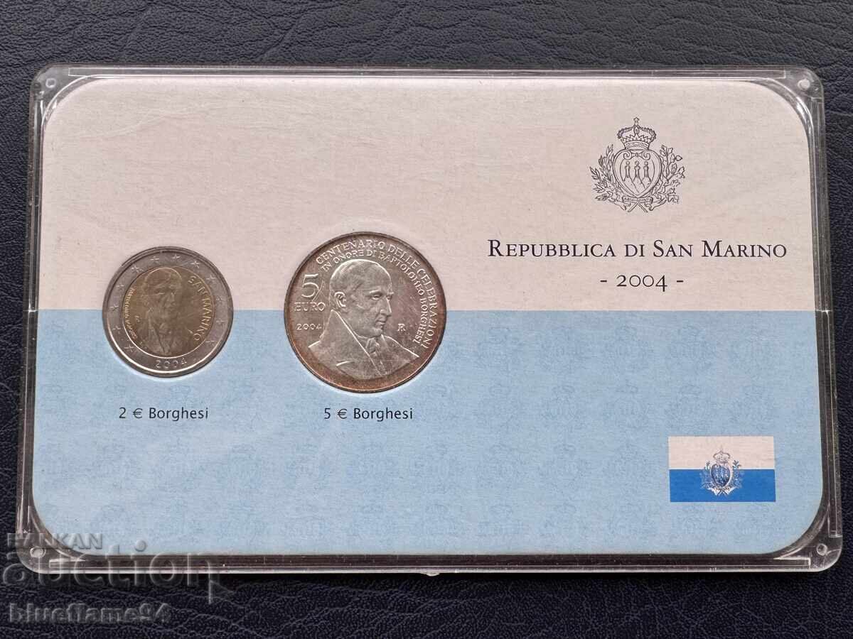 Set 2 euro + 5 euro San Marino 2004 silver