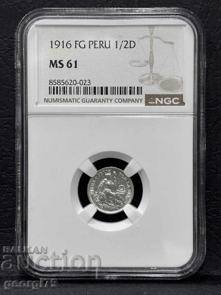 1/2 Динеро 1916 Перу NCS MS 61 1/2 Динеро 1916 Перу NCS MS 61